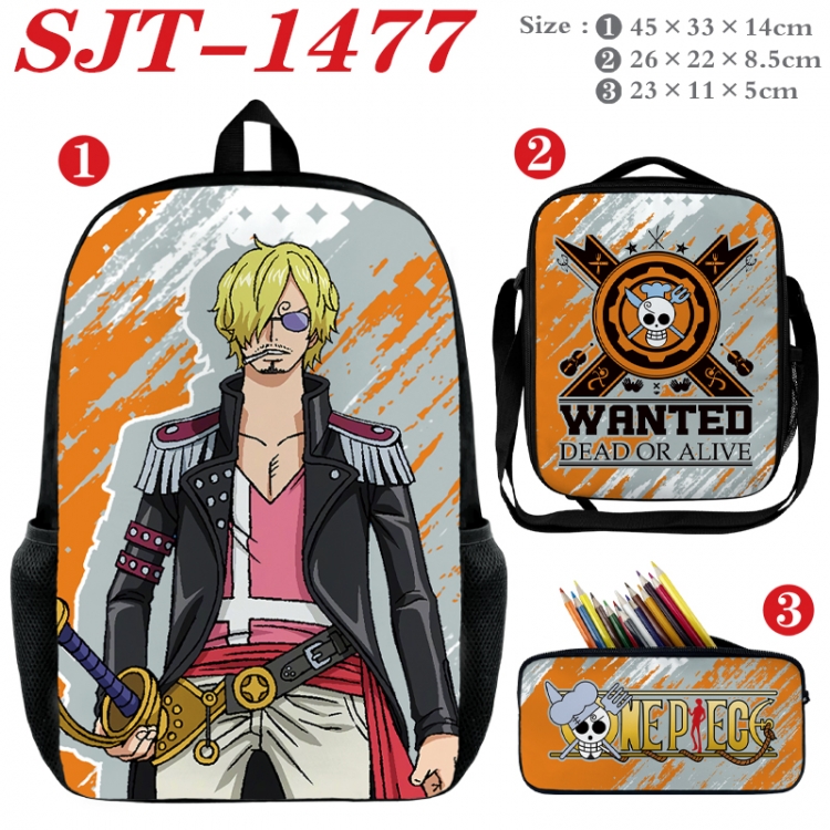 One Piece Anime nylon canvas backpack pencil case crossbody bag three piece set 45x33x14cm