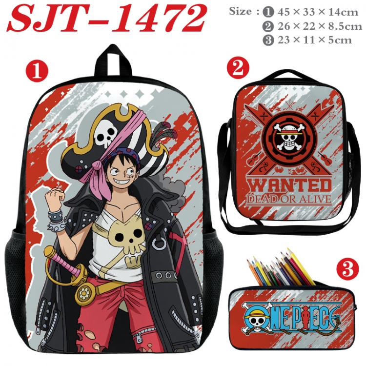 One Piece Anime nylon canvas backpack pencil case crossbody bag three piece set 45x33x14cm