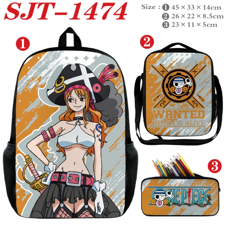 One Piece Anime nylon canvas backpack pencil case crossbody bag three piece set 45x33x14cm