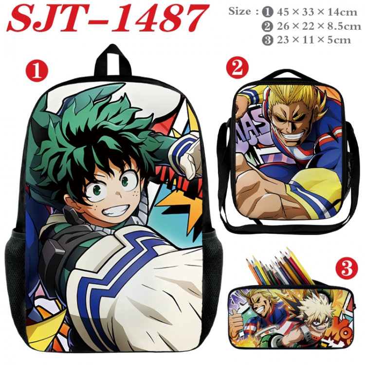 My Hero Academia Anime nylon canvas backpack pencil case crossbody bag three piece set 45x33x14cm