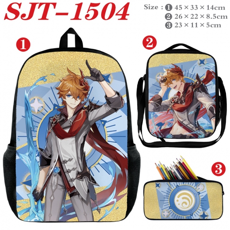 Genshin Impact Anime nylon canvas backpack pencil case crossbody bag three piece set 45x33x14cm