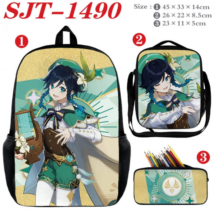 Genshin Impact Anime nylon canvas backpack pencil case crossbody bag three piece set 45x33x14cm