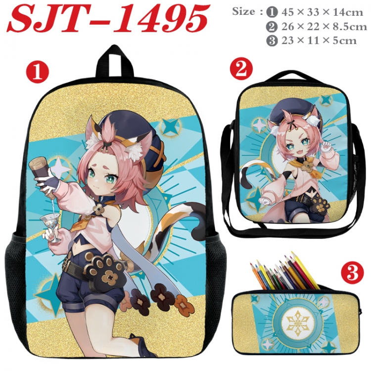 Genshin Impact Anime nylon canvas backpack pencil case crossbody bag three piece set 45x33x14cm