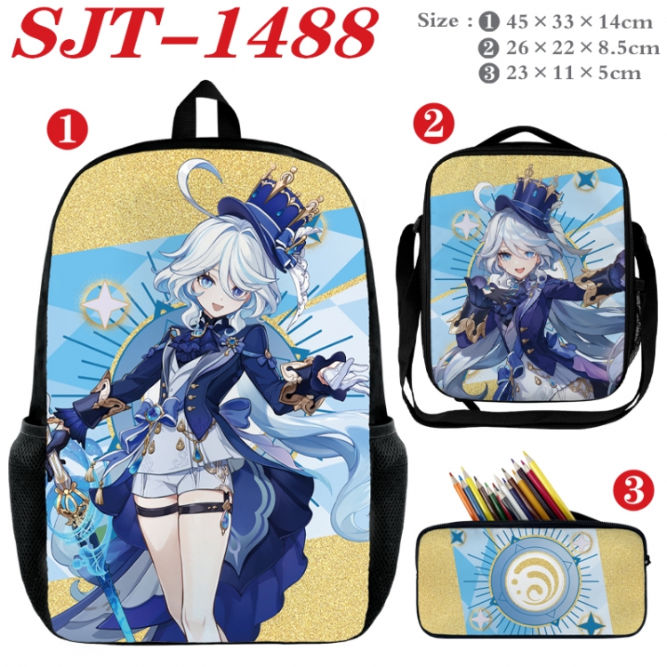 Genshin Impact Anime nylon canvas backpack pencil case crossbody bag three piece set 45x33x14cm