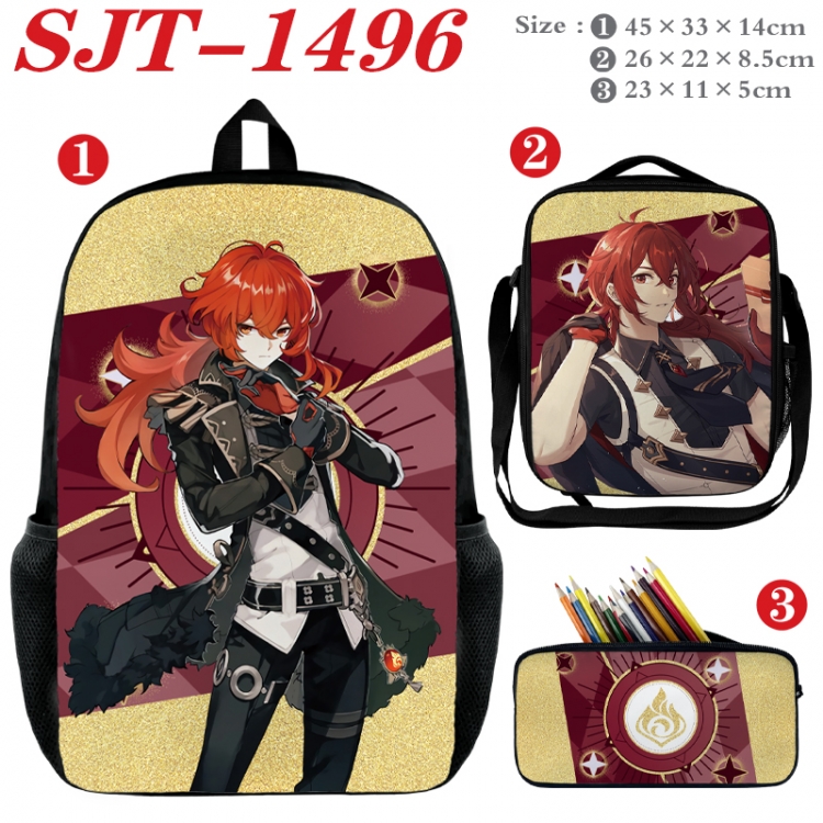 Genshin Impact Anime nylon canvas backpack pencil case crossbody bag three piece set 45x33x14cm