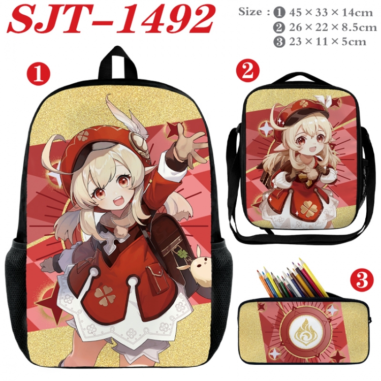 Genshin Impact Anime nylon canvas backpack pencil case crossbody bag three piece set 45x33x14cm