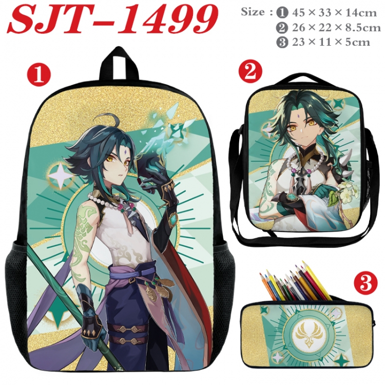 Genshin Impact Anime nylon canvas backpack pencil case crossbody bag three piece set 45x33x14cm