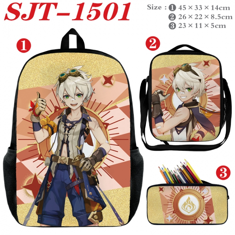 Genshin Impact Anime nylon canvas backpack pencil case crossbody bag three piece set 45x33x14cm