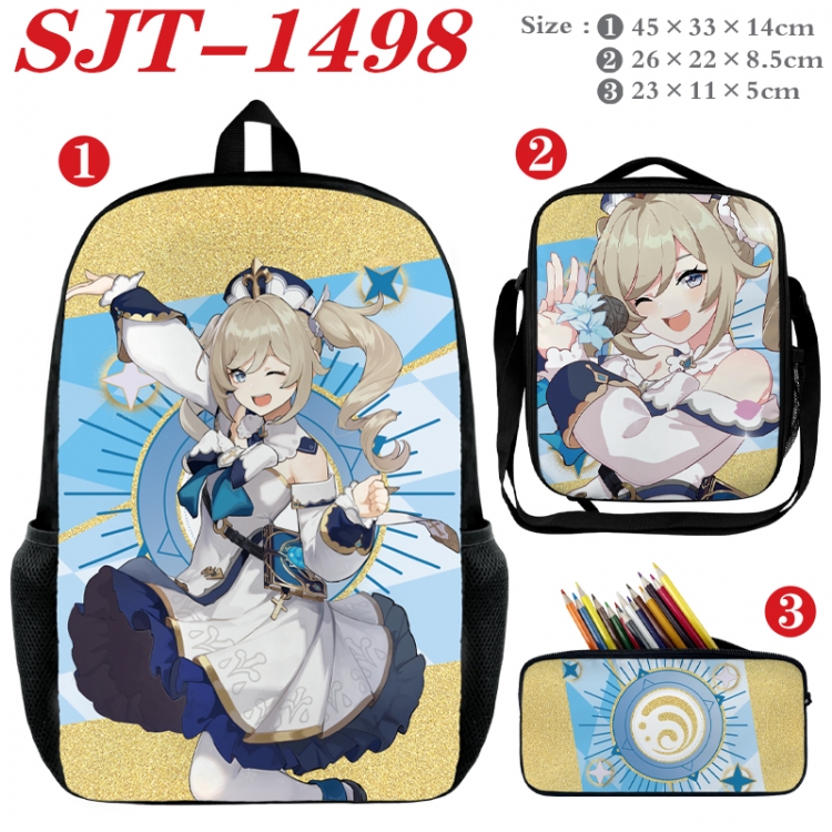 Genshin Impact Anime nylon canvas backpack pencil case crossbody bag three piece set 45x33x14cm