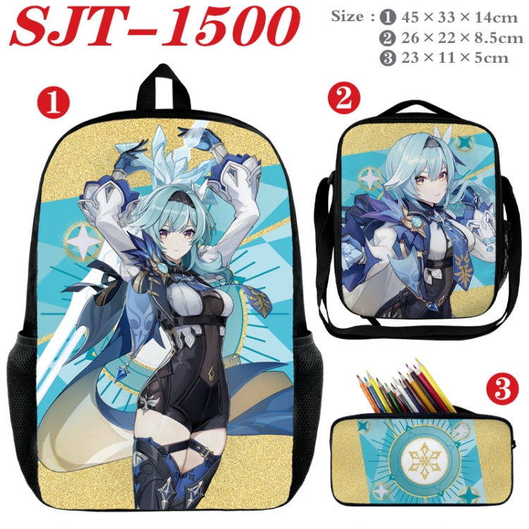 Genshin Impact Anime nylon canvas backpack pencil case crossbody bag three piece set 45x33x14cm