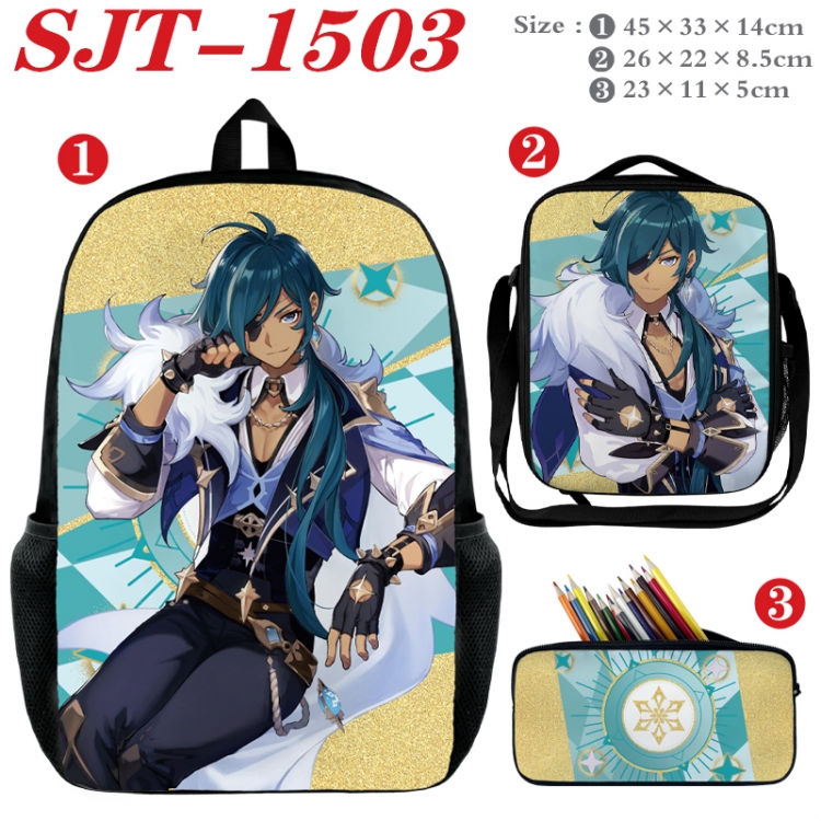 Genshin Impact Anime nylon canvas backpack pencil case crossbody bag three piece set 45x33x14cm