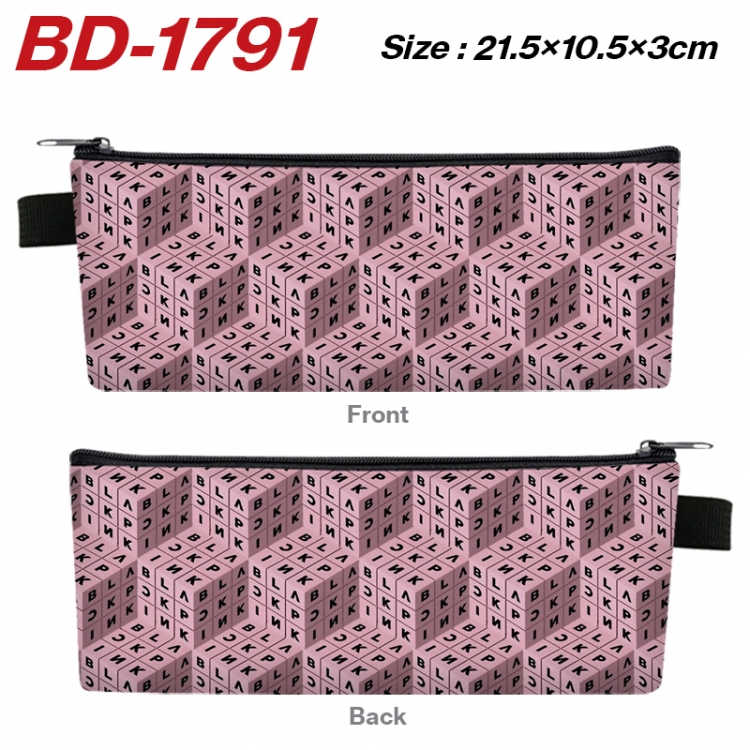 BLACK PINK Anime PU Leather Zipper Pencil Case Stationery Box 21.5X10.5X3CM 