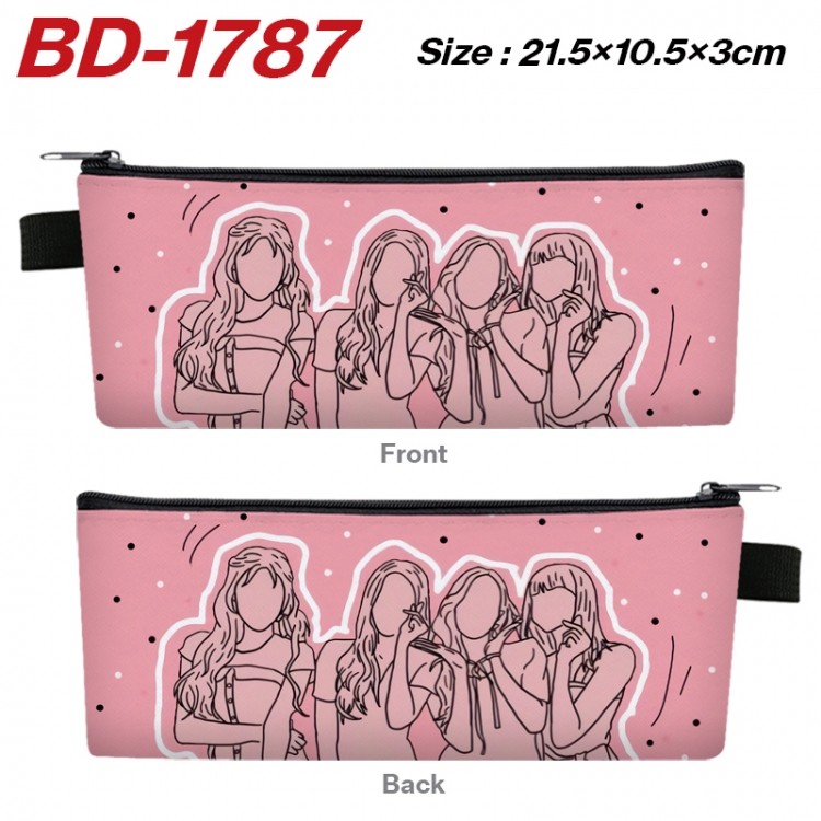 BLACK PINK Anime PU Leather Zipper Pencil Case Stationery Box 21.5X10.5X3CM 