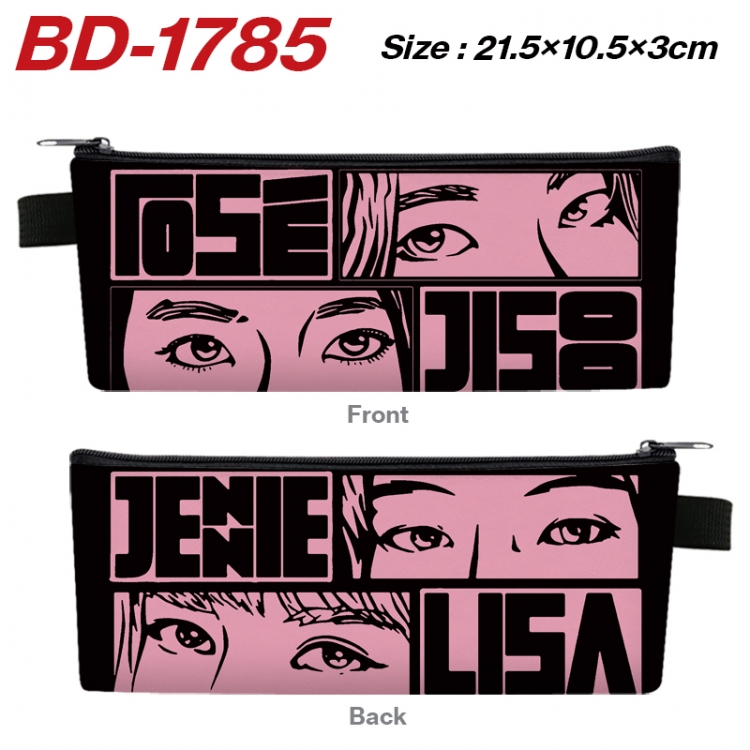 BLACK PINK Anime PU Leather Zipper Pencil Case Stationery Box 21.5X10.5X3CM 