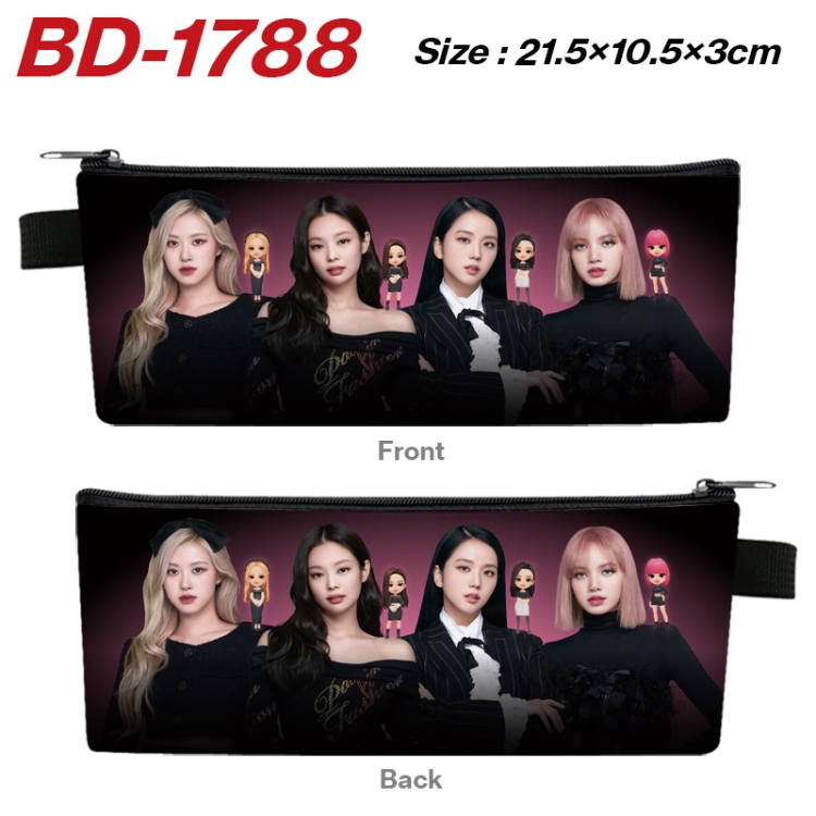 BLACK PINK Anime PU Leather Zipper Pencil Case Stationery Box 21.5X10.5X3CM 