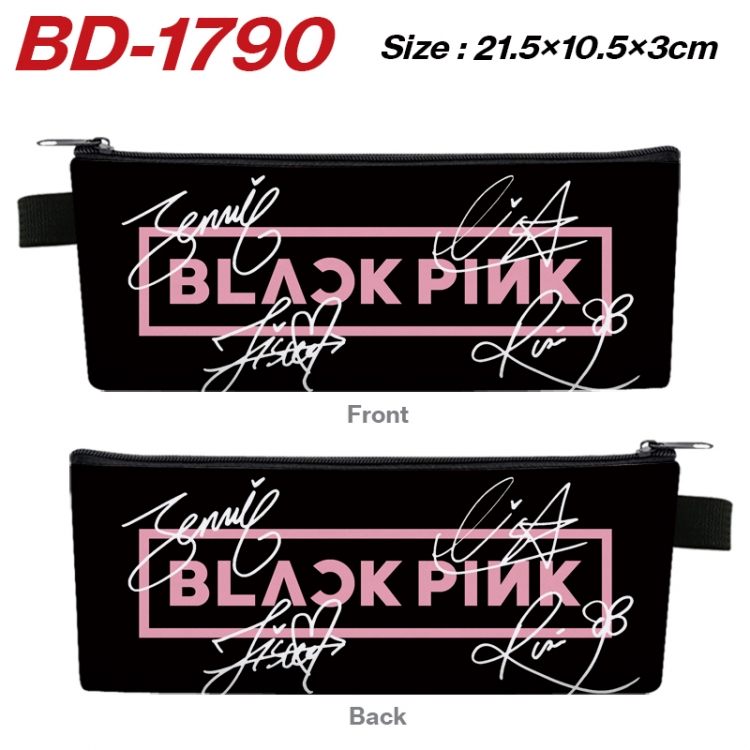BLACK PINK Anime PU Leather Zipper Pencil Case Stationery Box 21.5X10.5X3CM 