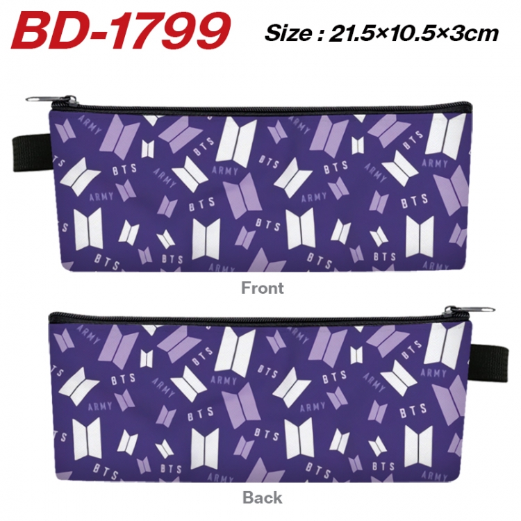 BTS Anime PU Leather Zipper Pencil Case Stationery Box 21.5X10.5X3CM 