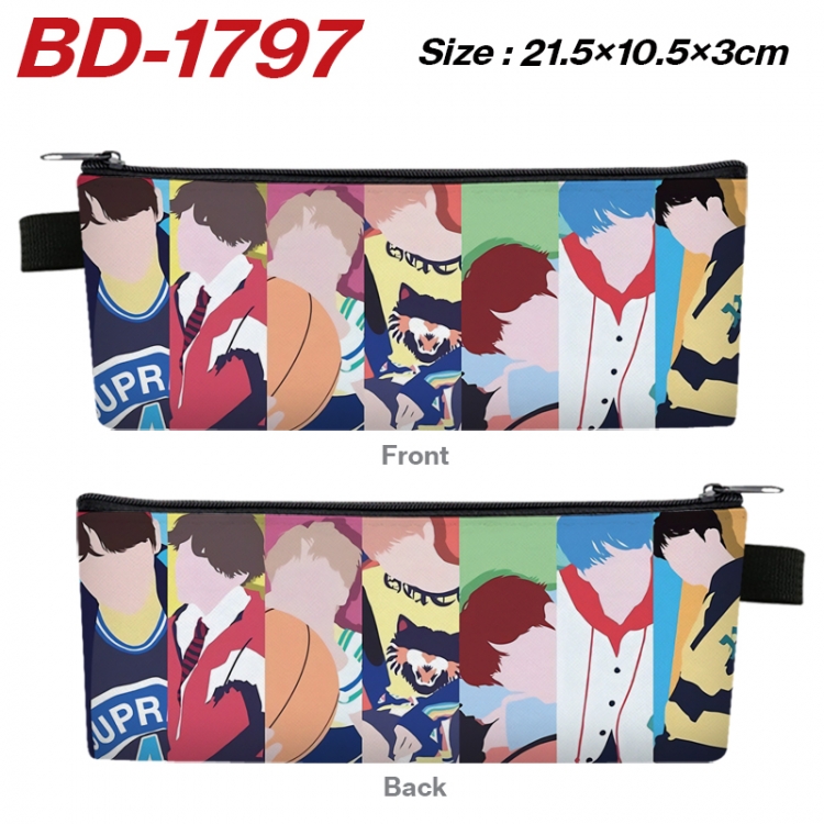 BTS Anime PU Leather Zipper Pencil Case Stationery Box 21.5X10.5X3CM 