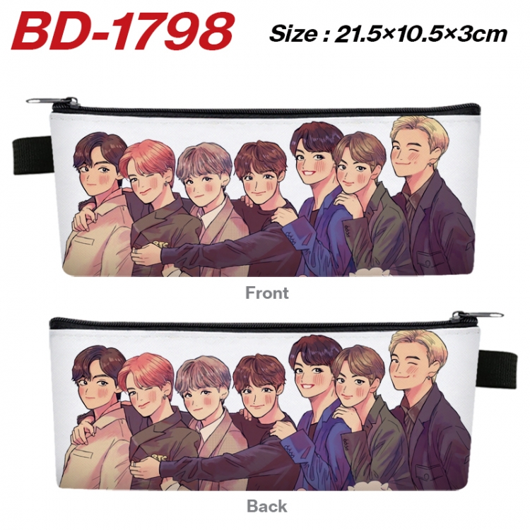 BTS Anime PU Leather Zipper Pencil Case Stationery Box 21.5X10.5X3CM 