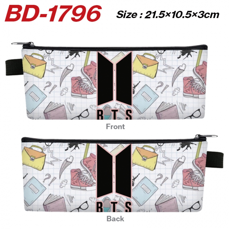 BTS Anime PU Leather Zipper Pencil Case Stationery Box 21.5X10.5X3CM 