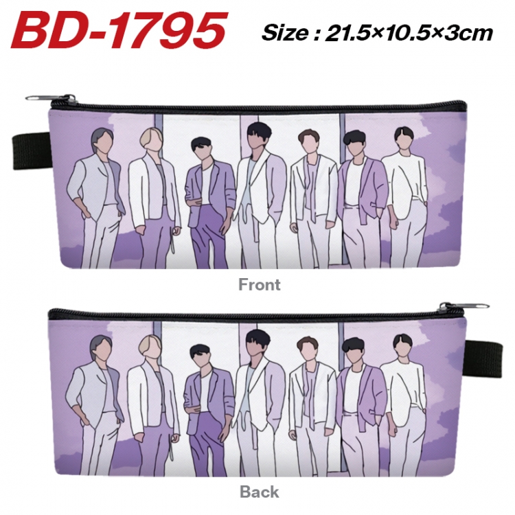 BTS Anime PU Leather Zipper Pencil Case Stationery Box 21.5X10.5X3CM 