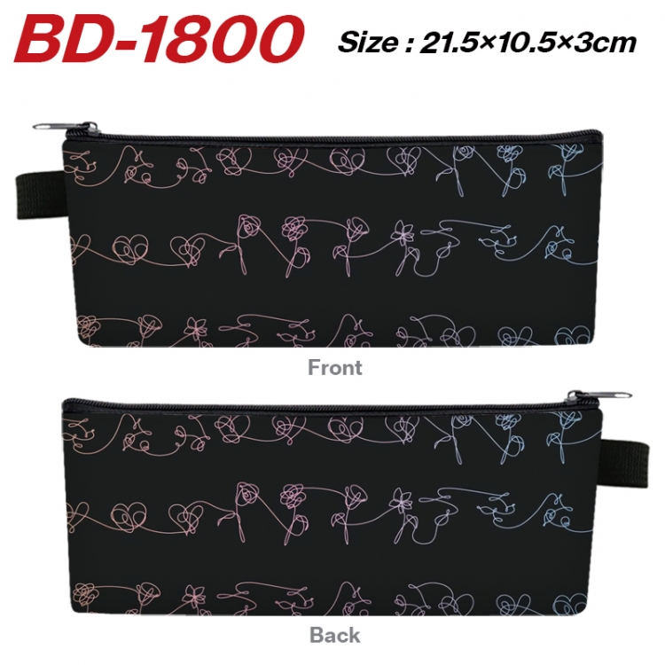 BTS Anime PU Leather Zipper Pencil Case Stationery Box 21.5X10.5X3CM 