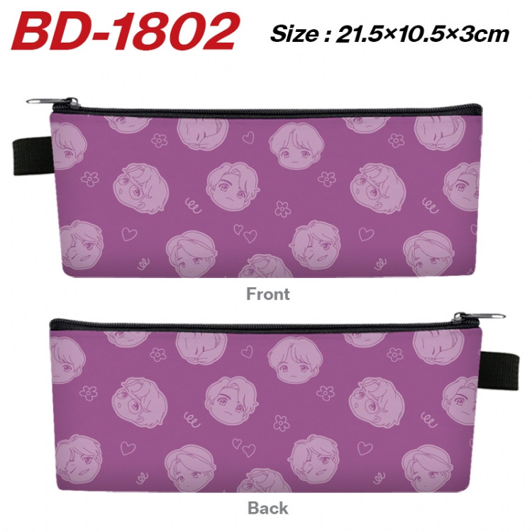 BTS Anime PU Leather Zipper Pencil Case Stationery Box 21.5X10.5X3CM 