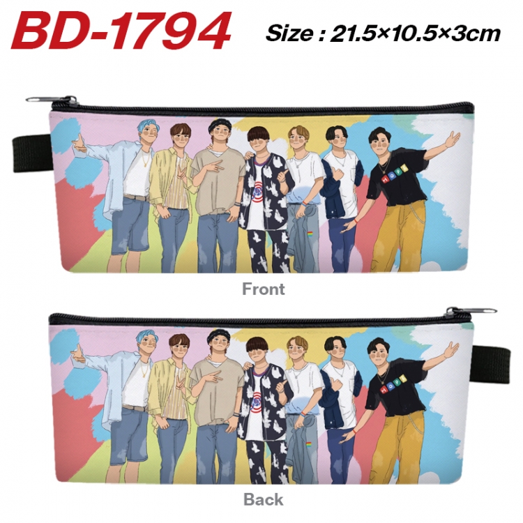 BTS Anime PU Leather Zipper Pencil Case Stationery Box 21.5X10.5X3CM 