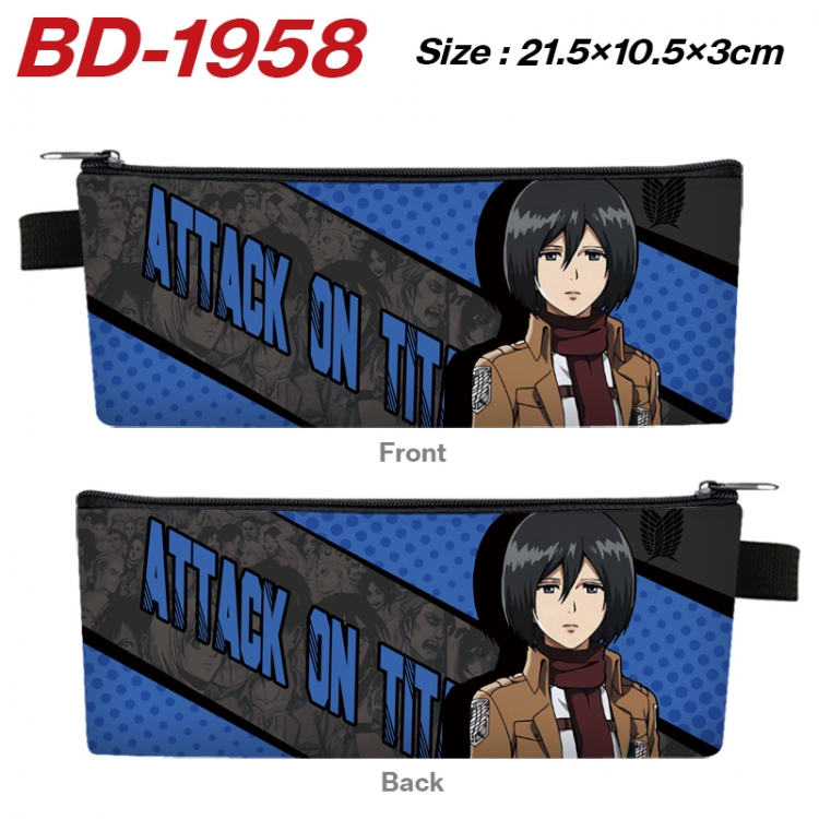 Shingeki no Kyojin Anime PU Leather Zipper Pencil Case Stationery Box 21.5X10.5X3CM 