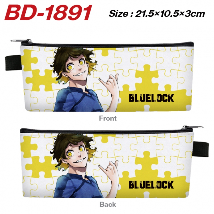 BLUE LOCK Anime PU Leather Zipper Pencil Case Stationery Box 21.5X10.5X3CM 
