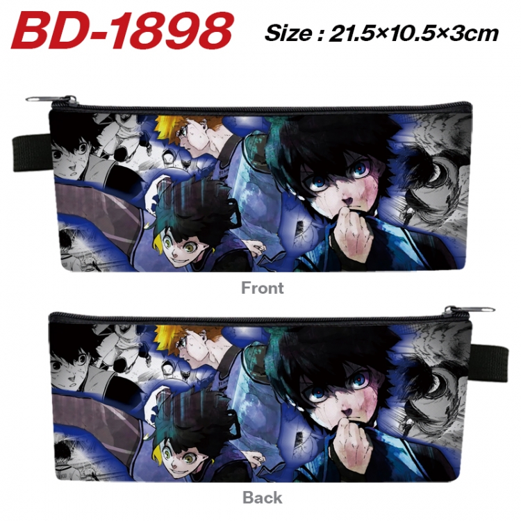 BLUE LOCK Anime PU Leather Zipper Pencil Case Stationery Box 21.5X10.5X3CM 