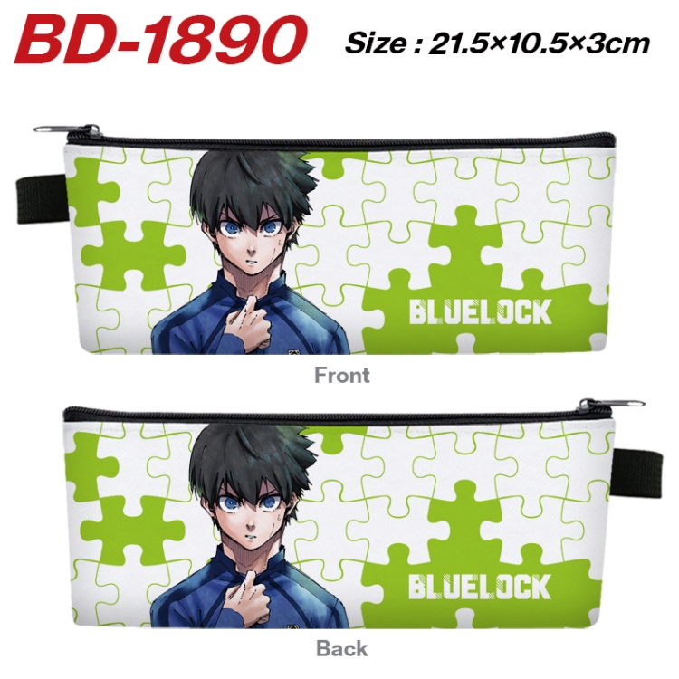 BLUE LOCK Anime PU Leather Zipper Pencil Case Stationery Box 21.5X10.5X3CM 
