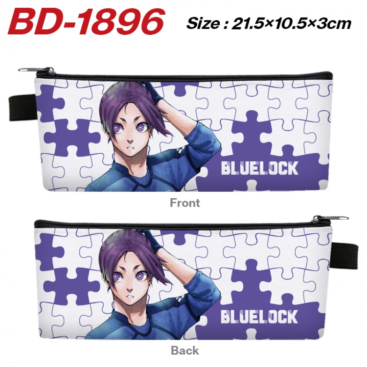 BLUE LOCK Anime PU Leather Zipper Pencil Case Stationery Box 21.5X10.5X3CM 