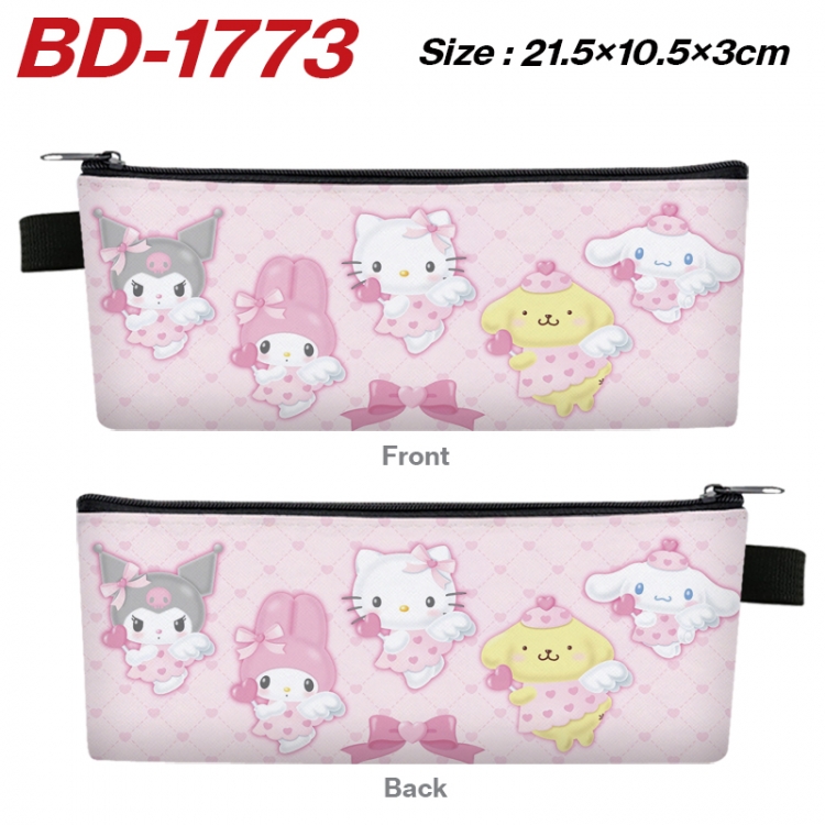 sanrio Anime PU Leather Zipper Pencil Case Stationery Box 21.5X10.5X3CM 