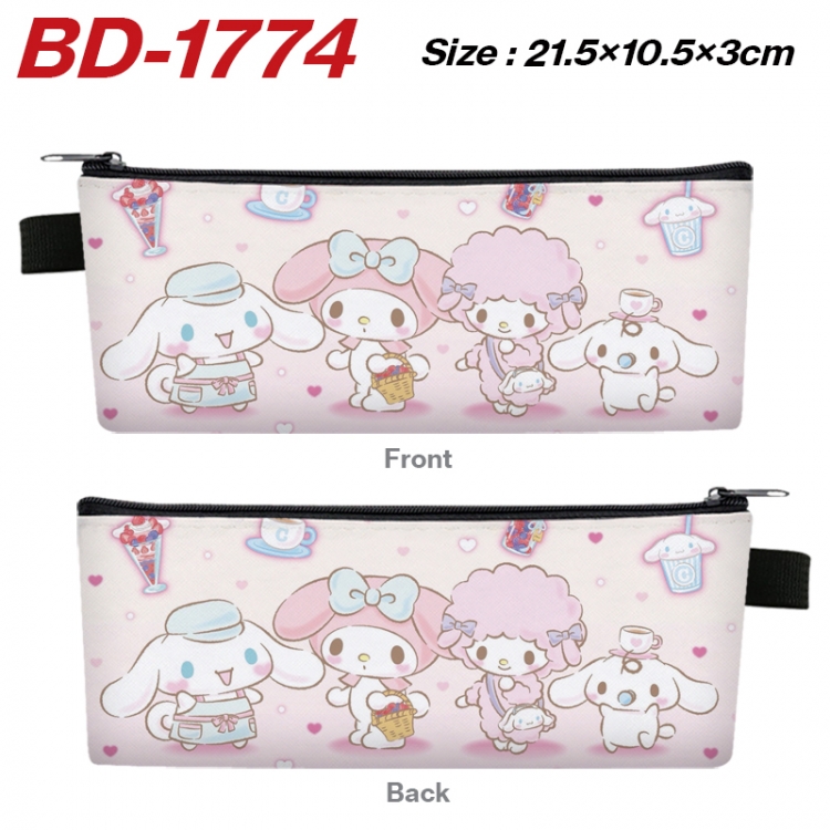 sanrio Anime PU Leather Zipper Pencil Case Stationery Box 21.5X10.5X3CM 