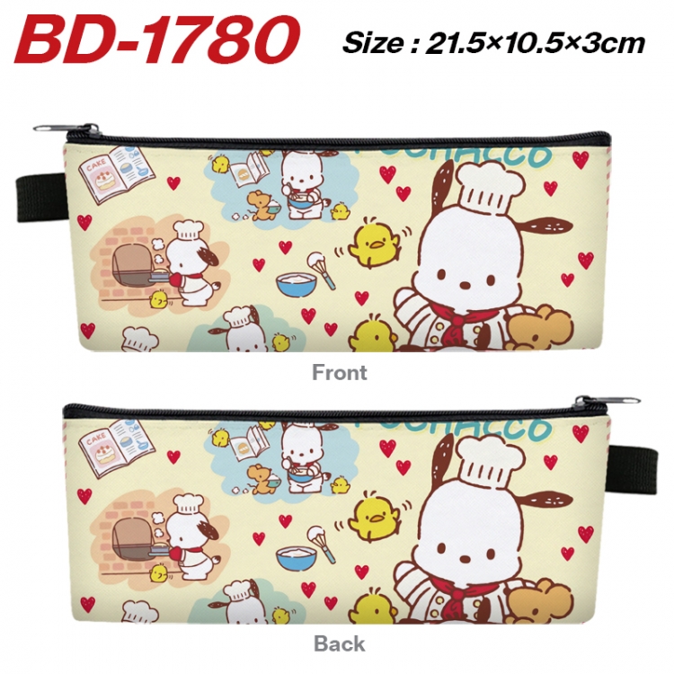 sanrio Anime PU Leather Zipper Pencil Case Stationery Box 21.5X10.5X3CM 