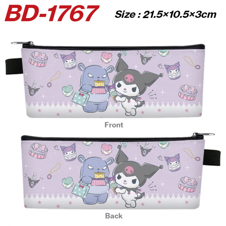 sanrio Anime PU Leather Zipper Pencil Case Stationery Box 21.5X10.5X3CM 