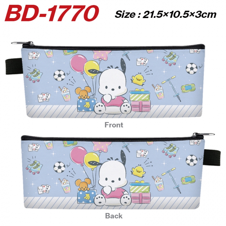 sanrio Anime PU Leather Zipper Pencil Case Stationery Box 21.5X10.5X3CM 