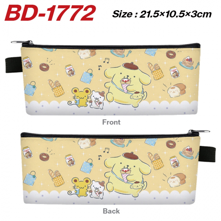 sanrio Anime PU Leather Zipper Pencil Case Stationery Box 21.5X10.5X3CM 