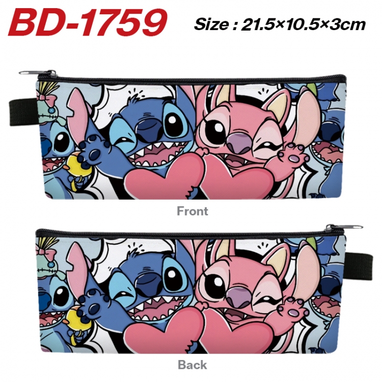 Lilo & Stitch Anime PU Leather Zipper Pencil Case Stationery Box 21.5X10.5X3CM 