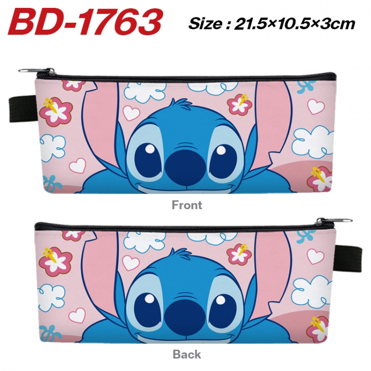 Lilo & Stitch Anime PU Leather Zipper Pencil Case Stationery Box 21.5X10.5X3CM 