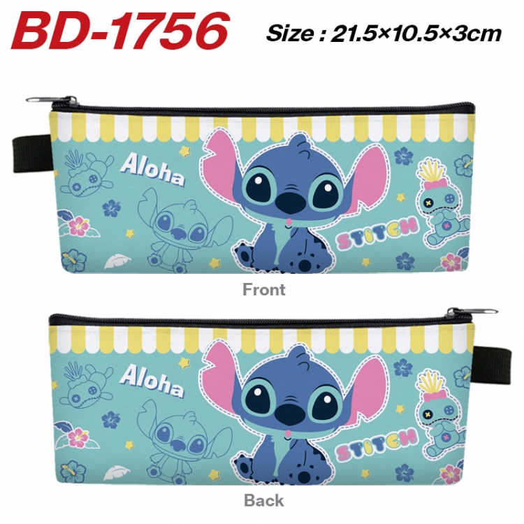 Lilo & Stitch Anime PU Leather Zipper Pencil Case Stationery Box 21.5X10.5X3CM 