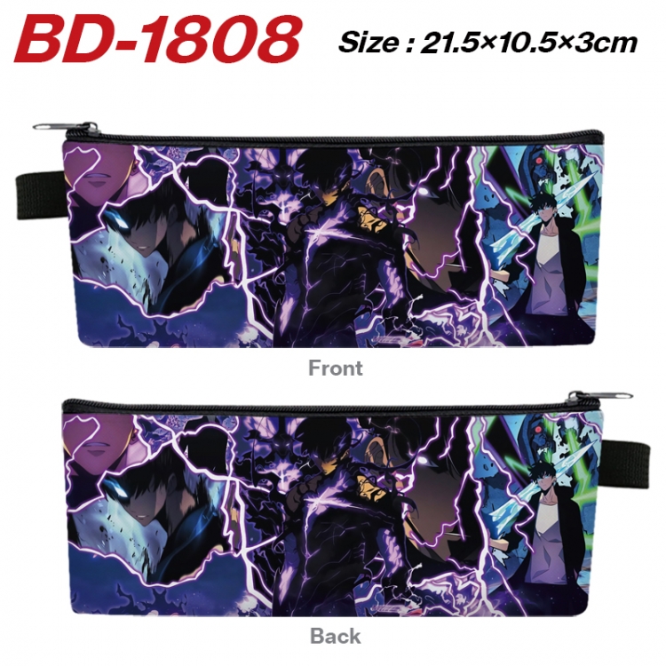 Solo Leveling:Arise Anime PU Leather Zipper Pencil Case Stationery Box 21.5X10.5X3CM 