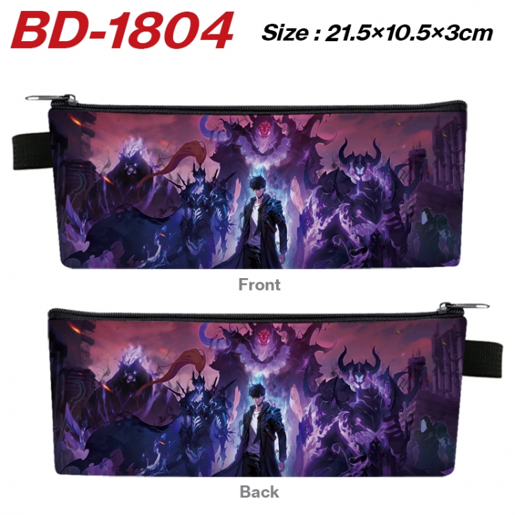 Solo Leveling:Arise Anime PU Leather Zipper Pencil Case Stationery Box 21.5X10.5X3CM 