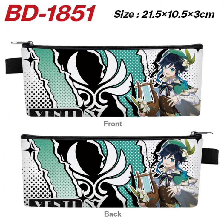 Genshin Impact Anime PU Leather Zipper Pencil Case Stationery Box 21.5X10.5X3CM 
