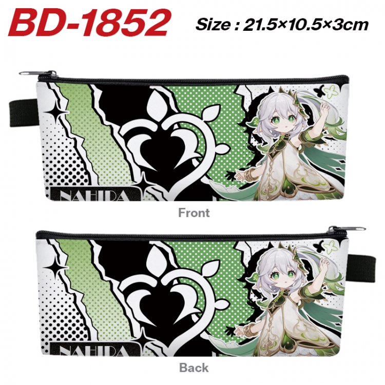 Genshin Impact Anime PU Leather Zipper Pencil Case Stationery Box 21.5X10.5X3CM 