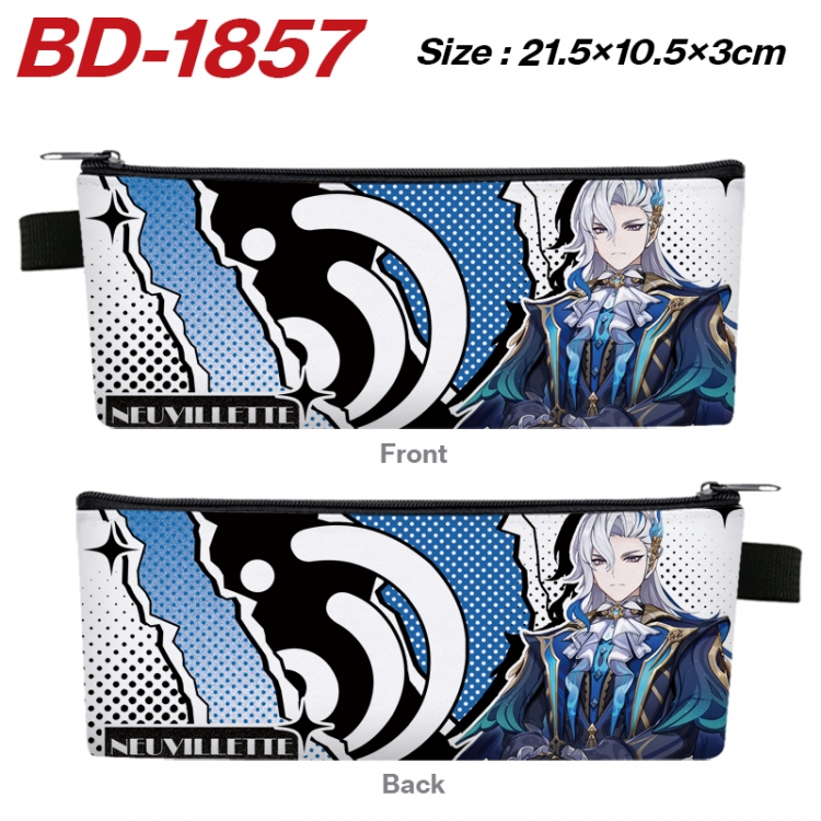 Genshin Impact Anime PU Leather Zipper Pencil Case Stationery Box 21.5X10.5X3CM 