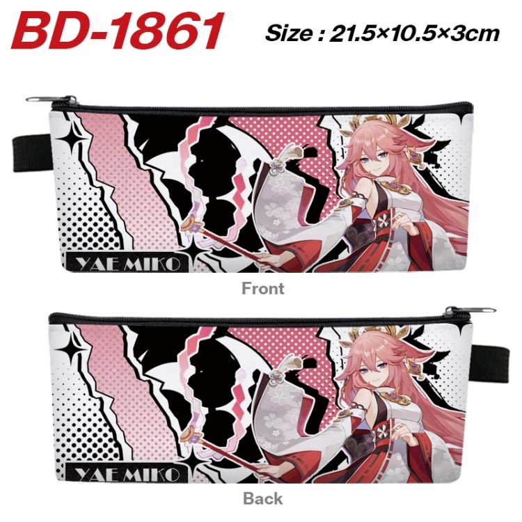 Genshin Impact Anime PU Leather Zipper Pencil Case Stationery Box 21.5X10.5X3CM 