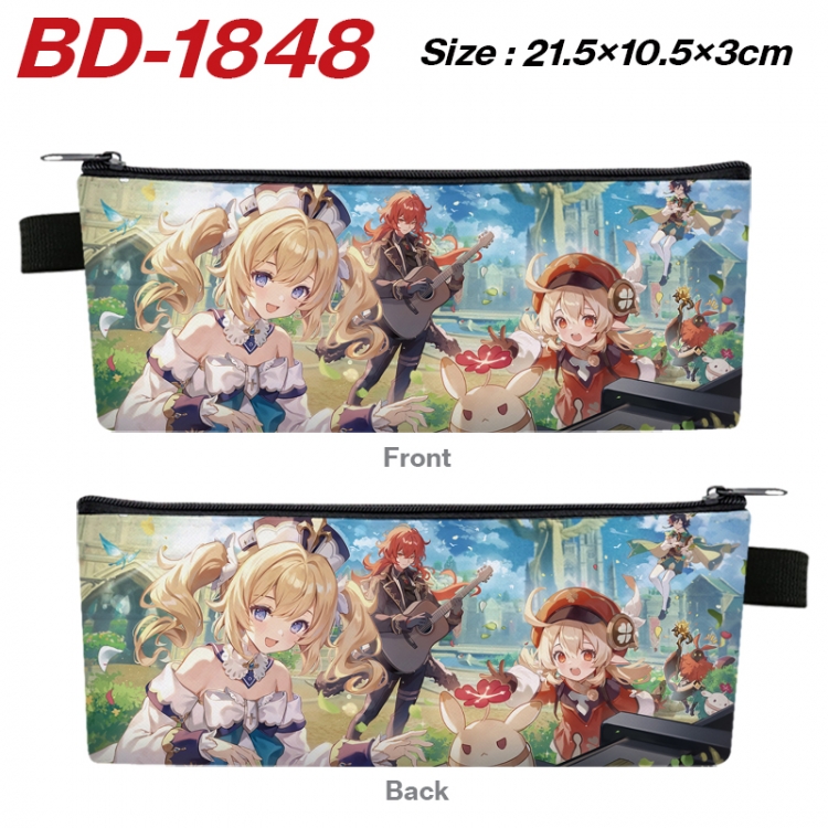 Genshin Impact Anime PU Leather Zipper Pencil Case Stationery Box 21.5X10.5X3CM 