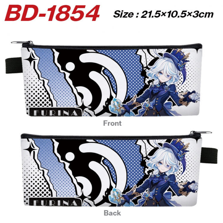Genshin Impact Anime PU Leather Zipper Pencil Case Stationery Box 21.5X10.5X3CM 